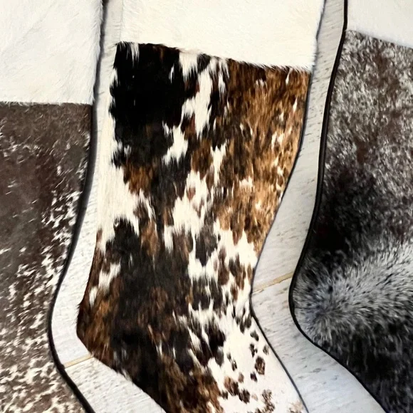 Genuine cow hide leather and fur handmade Christmas Stockings - Picture 5 of 15